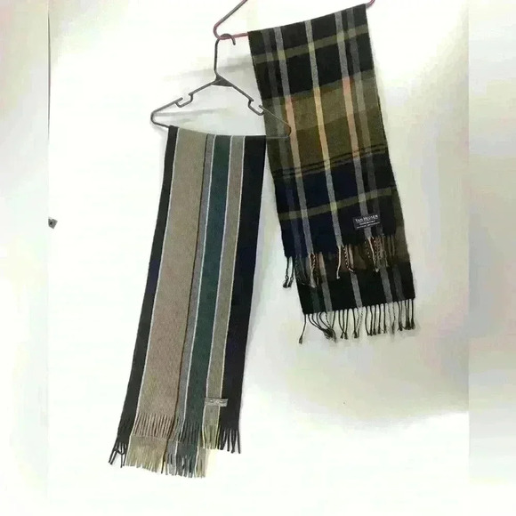 Two Men’s Winter Fall Scarves Van Heusen Taupe Navy Hunter Green  X100 - Picture 1 of 5